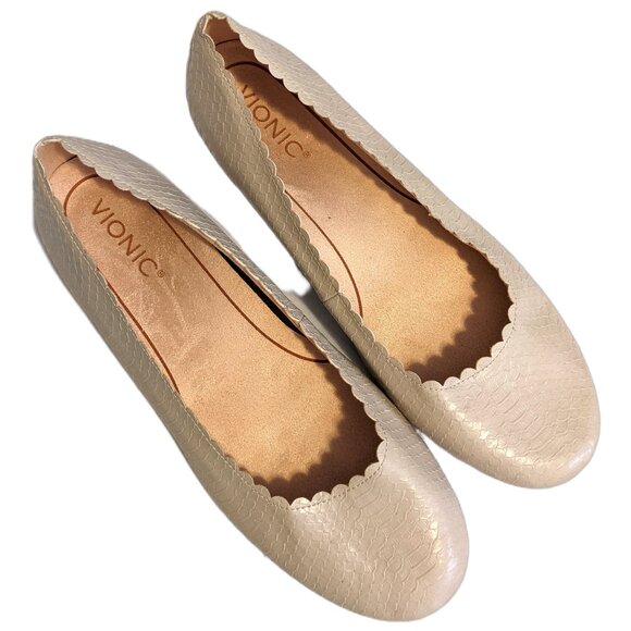 Womens Vionic Ballet Flats Shoes Scalloped Arch Support Neutral Office Work 10 - Picture 1 of 5